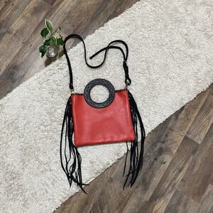 Rivet Leatherworks Red Black Leather Fringe Reba Crossbody Purse